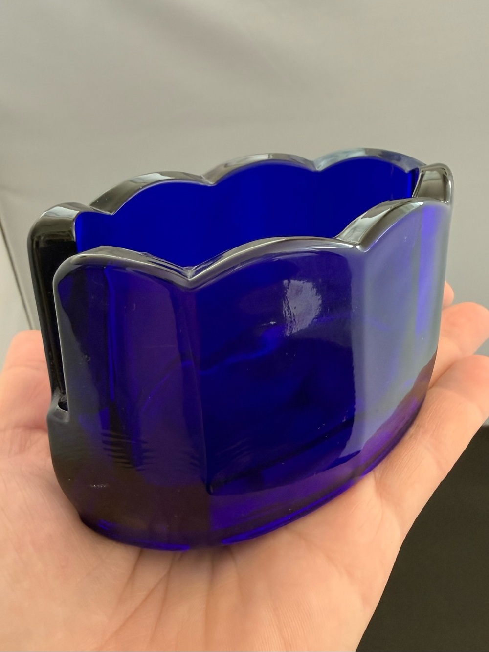 VINTAGE Clamborn Fenton Cobalt Blue Glass SLOTTED SPOON REST Holder